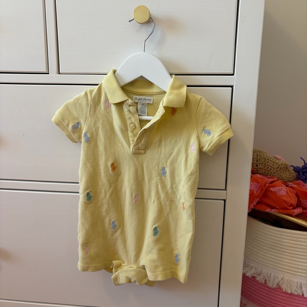 Ralph Lauren Yellow Logo Embroidered Romper 6 Months